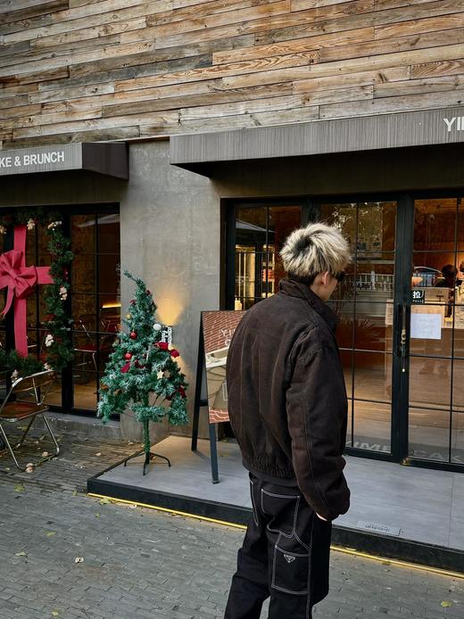 P家 24fw 重磅水洗做旧深棕褐色丹宁水洗牛仔棉服翻领bomber夹克 商品图4