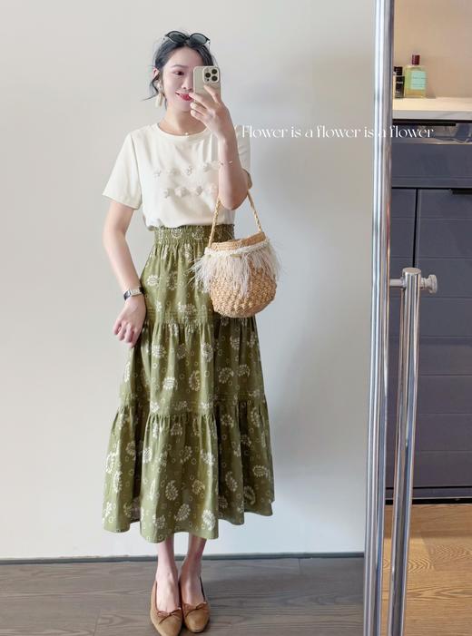 绿野仙踪 绿意盎然的佩斯利图案手工打条细致工艺大裙摆半身裙 牛油果绿 商品图3