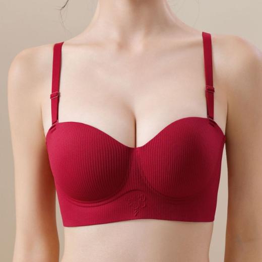 【肩带可拆卸】本命年新年转运红色内衣女聚拢小胸显大无痕侧收副乳调整型文胸罩。ry 商品图1