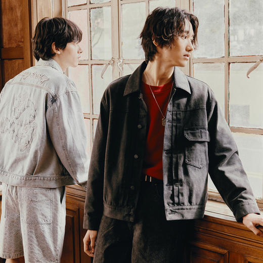 GXG男装 新年系列龙纹刺绣牛仔夹克男复古水洗牛仔外套 热卖夹克 商品图4