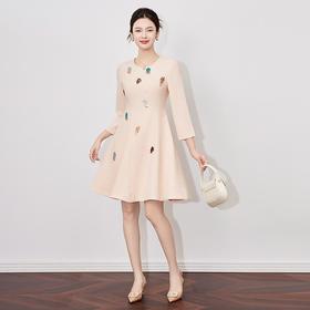 【高货wl】全新升级【铂金会员339/天猫459/差价120】(02526) 洛诗琳2025春季重工轻奢撞色亮片气质女神范收腰连衣裙女