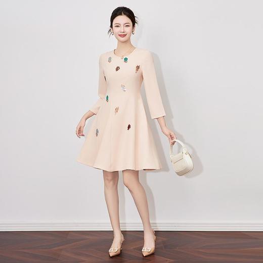 【高货wl】全新升级【铂金会员339/天猫459/差价120】(02526) 洛诗琳2025春季重工轻奢撞色亮片气质女神范收腰连衣裙女 商品图0