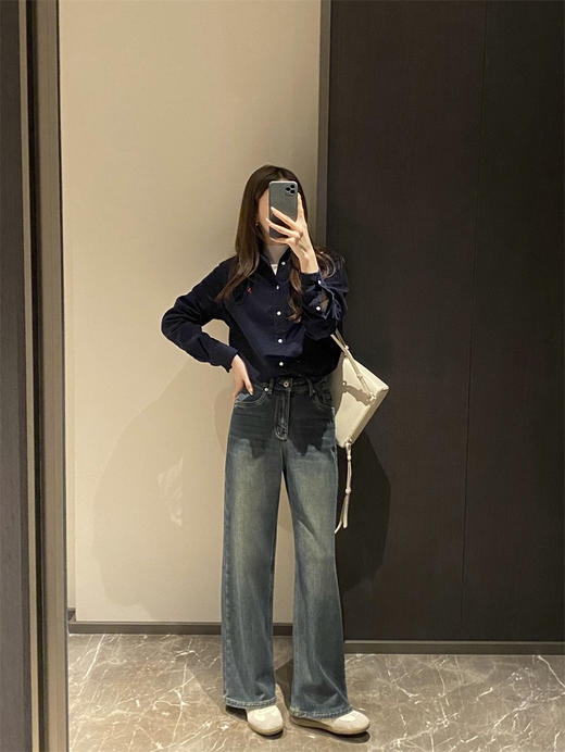 2025复古老钱风小马刺绣棉质灯芯绒长袖衬衫衬衣上衣外套女秋冬款！ 商品图5