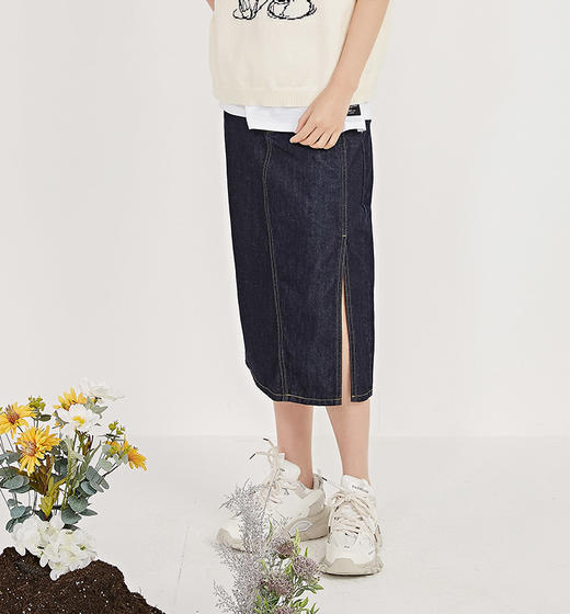 NUTS春季新品时尚短款开叉水洗牛仔半裙女211065102 商品图1