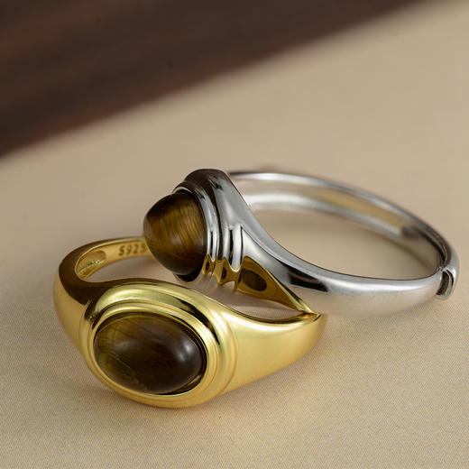 丁摩 天然美拉德虎眼石戒指女S925纯银首饰品高级感复古指环5ZF-3910 商品图1