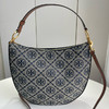 TORY BURCH T Monogram 老花满印可拆卸肩带编织 提花皮革饰边 新月包单肩斜挎手提包 迷你 女款 海军蓝（CB） 商品缩略图1