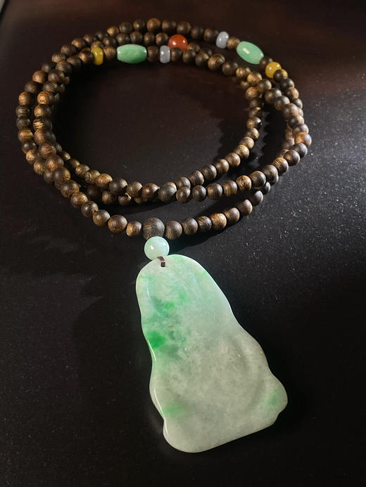 XY0054原创沉香+翡翠荷叶鱼套链 商品图3