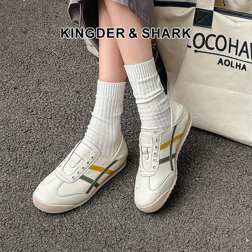 经典鲨女鞋2025年春季新款时尚拼色平底舒适一脚蹬跑步休闲鞋KW48-517011 商品图0