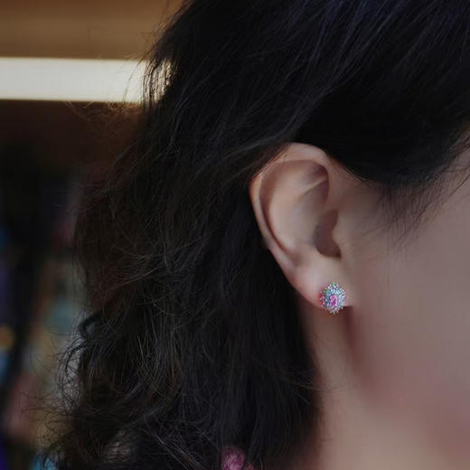 龢盒原创 粉蓝配色群镶宝石耳钉 商品图3