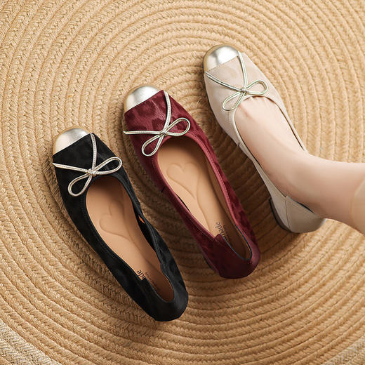 【预售5天】春季拼色真皮蝴蝶结软底女鞋法式复古国风粗跟单鞋女LD&7258 商品图0
