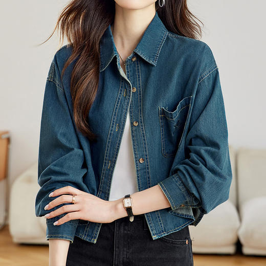 馥迦刺绣口袋做旧复古牛仔外套 商品图2