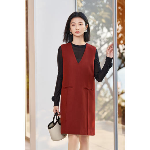 剩S/M/L/XL 米思阳2026春季新款韩版羊毛混纺连衣裙气质减龄无袖V领背心裙女 商品图1