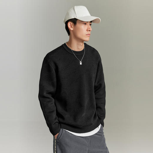 GXG男装 双色雪尼尔提花立体简约毛衣圆领针织衫  秋季热卖 商品图2