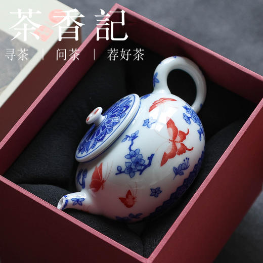茶香记 台北·蝴蝶折枝线圆壶140ml詺兮清窑陶瓷泡茶壶青花手绘 商品图1