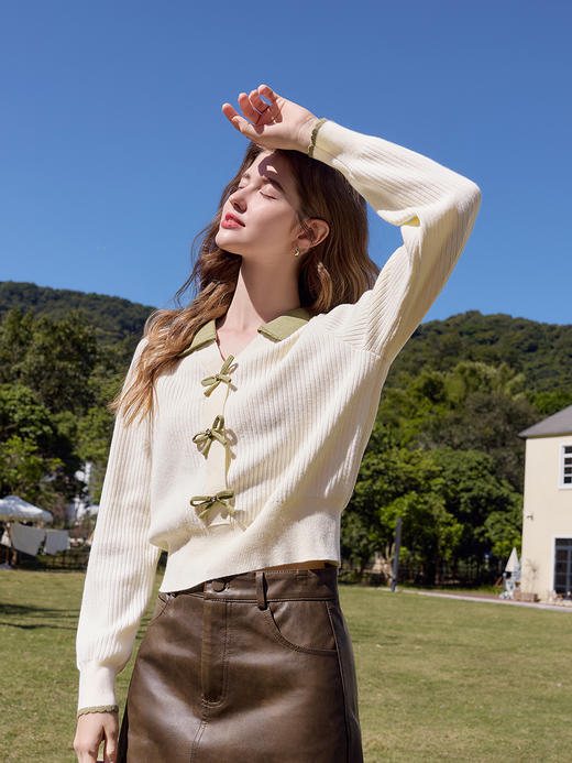 【百图lulu定制】【蝴蝶酥小衫】POLO翻领 蝴蝶結扣 套头针织衫 商品图13