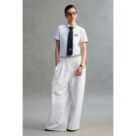 GOODBAI logo撞色印花收腰阔腿休闲卫裤