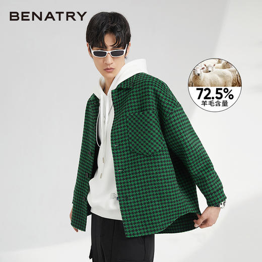 贝纳川时尚千鸟格格纹翻领衬衫式羊毛外套ECK419001 商品图0