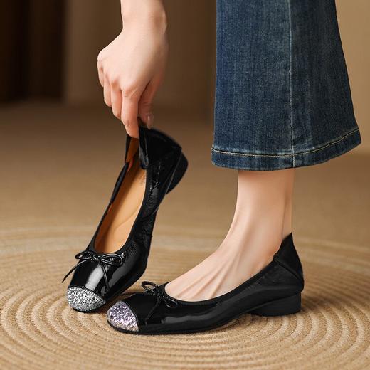 【预售5天】法式气质蝴蝶结玛丽珍单鞋2025新款平跟头层羊漆皮超软时尚休闲鞋LD&7271 商品图5