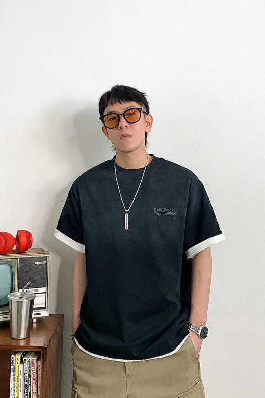 徐太浪设计感涂鸦渐变色短袖T恤男春季新款宽松内搭半袖体恤上衣 商品图5