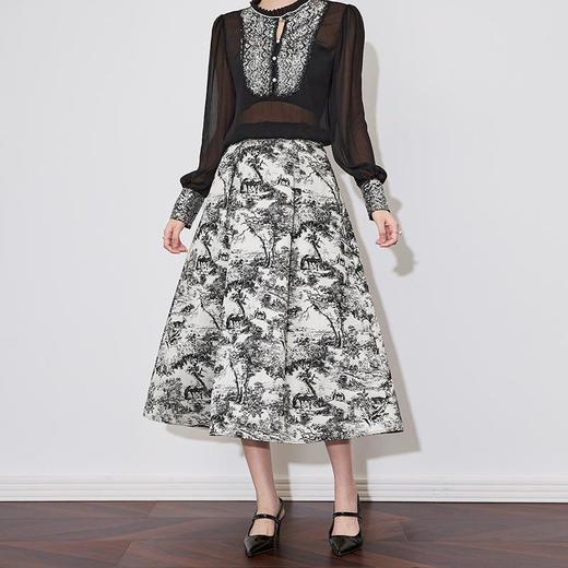 【高货wl】全新升级【铂金会员257/天猫339/差价82】(03909) 洛诗琳2025春季新中式水墨画浮雕提花优雅通勤遮肉半身裙 商品图0
