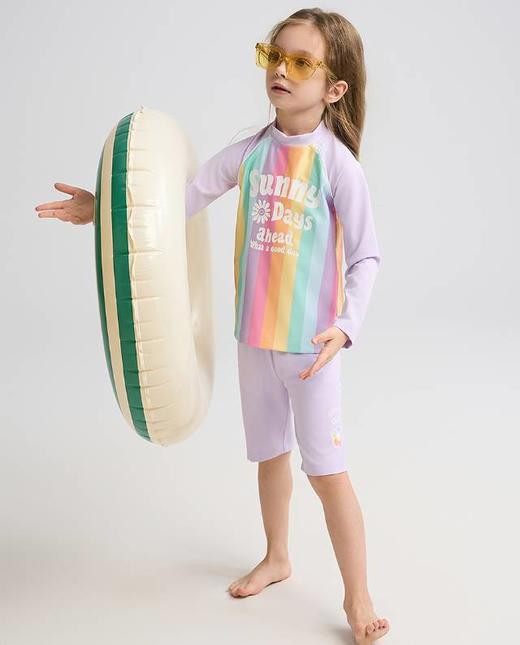 【春上新】8楼爱慕儿童Aimer Kids女孩3件装-缤纷彩虹长袖五分裤分身泳衣套装AK167H313，吊牌价660元 商品图2