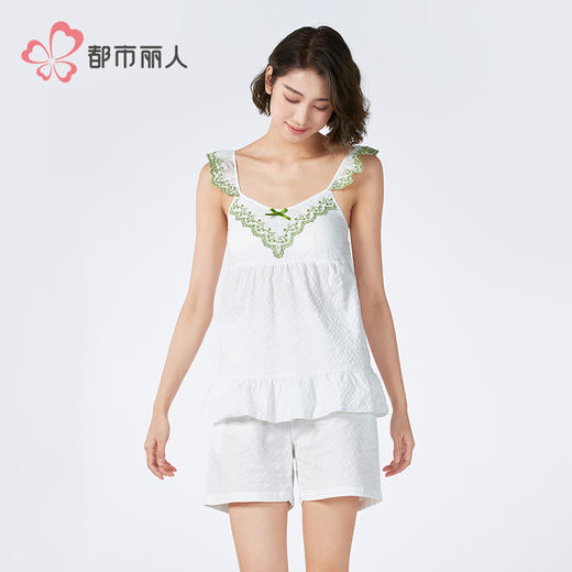 都市丽人女士软绵绵短袖套装薄软绵绵抽条好睡好眠袖类LHH2C9 商品图1