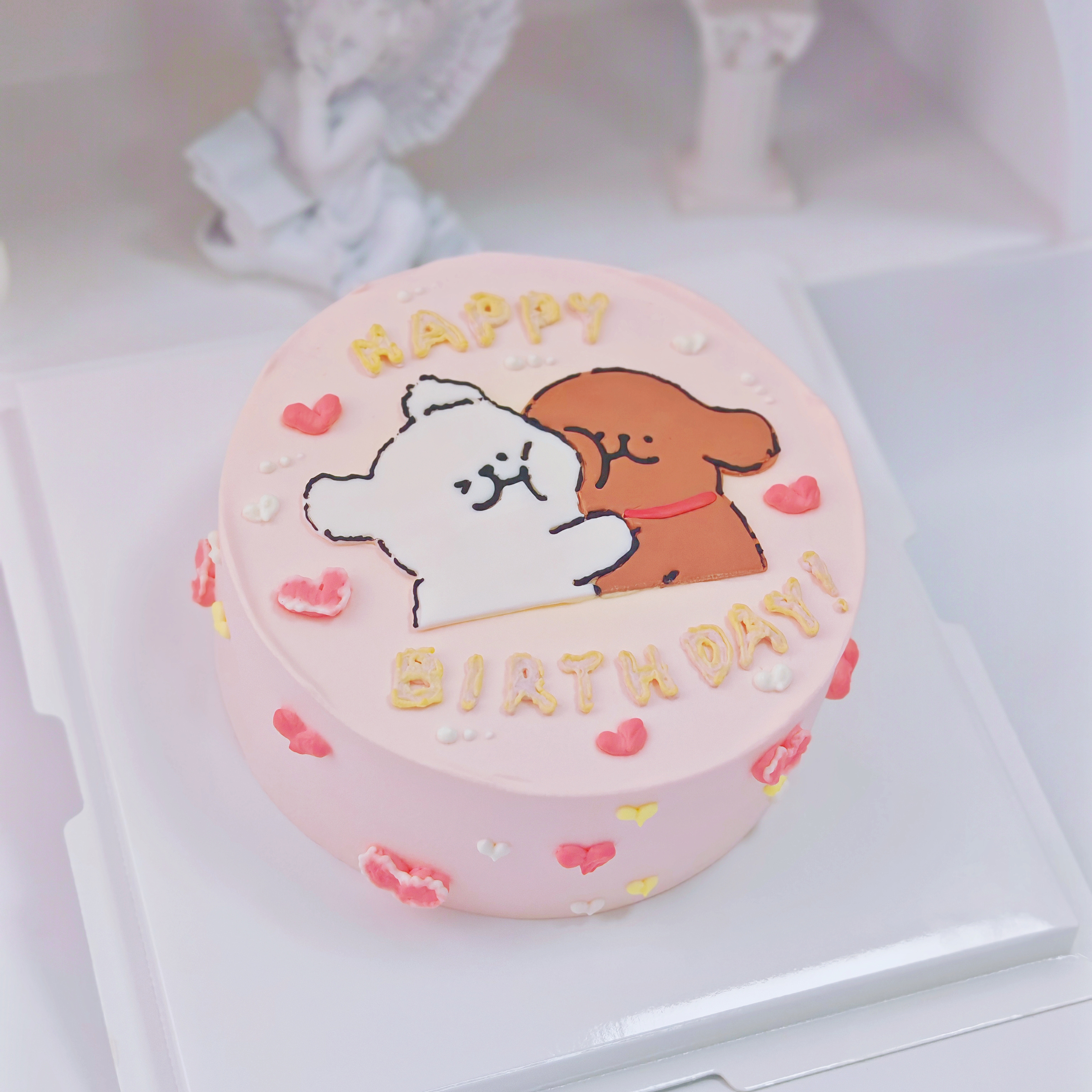 线条小狗蛋糕 (粉色心心版)