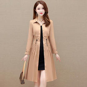 QYMXQD-DY03-Y 连衣裙式风衣时尚翻领单排扣休闲外套中长款纯色春季新款外搭