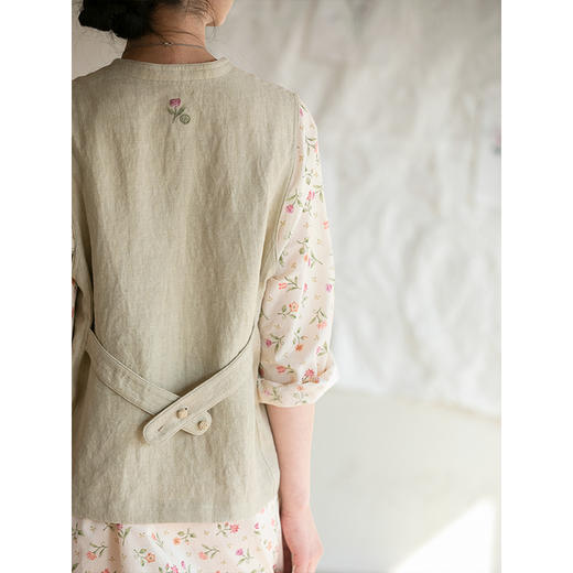 牧衣游原创 手工刺绣汉麻马夹女柔软舒适质朴百搭休闲马甲 归栀 商品图1