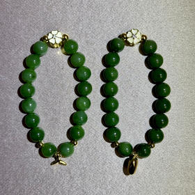 和田玉（碧玉）10mm玉珠手串（配925银珐琅）