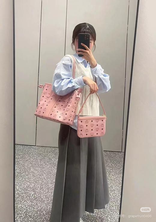 𝐌𝐂𝐌 桃花粉 小号双面购物袋子母包 商品图4