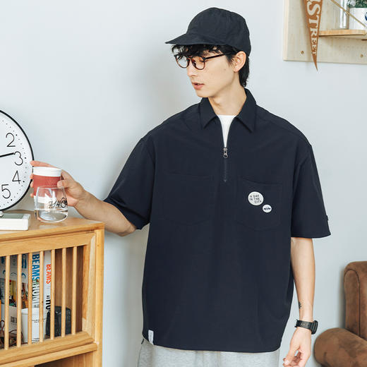 714street日系短袖工装衬衫男高级感夏季polo衫cheanfit纯色衬衫 商品图0