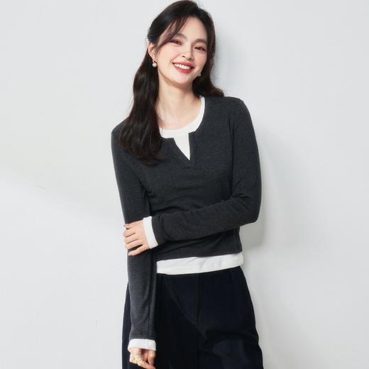 【高货sh】全新升级【铂金会员183/天猫249/差价66】(10641) 洛诗琳25春季假两件V领针织衫时髦百搭显瘦慵懒感休闲T恤 商品图4