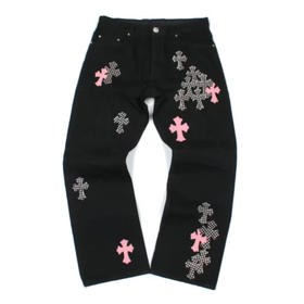 CHR-SH 十字架棋盘格火焰牛仔裤