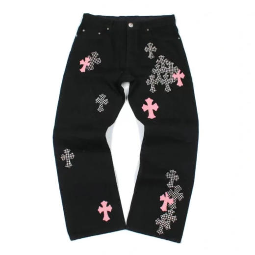 CHR-SH 十字架棋盘格火焰牛仔裤 商品图0