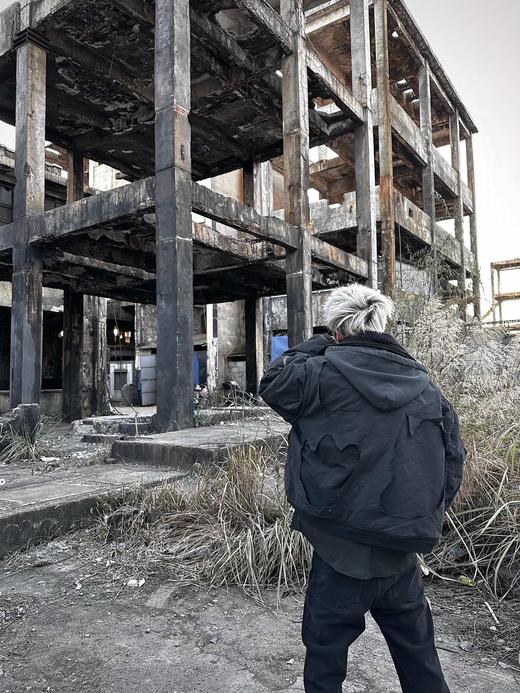 B家 重工糜烂水洗大破坏棉服bomber夹克外套 商品图1