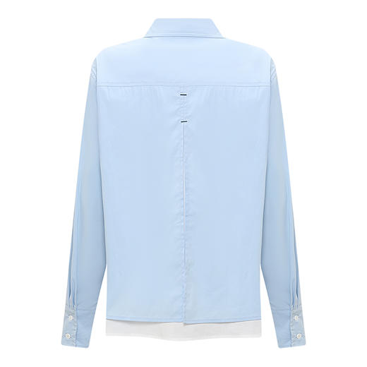 【2件9折】【Petit Bari】刺绣双色拼接假两件长袖衬衫叠穿风休闲百搭 商品图3