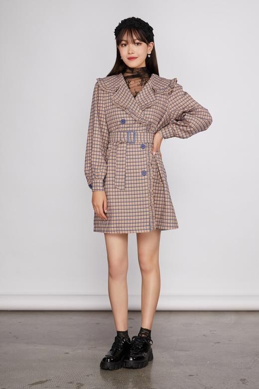 ANSUABEL 时尚粉蓝格纹翻领连衣裙 11485 商品图1