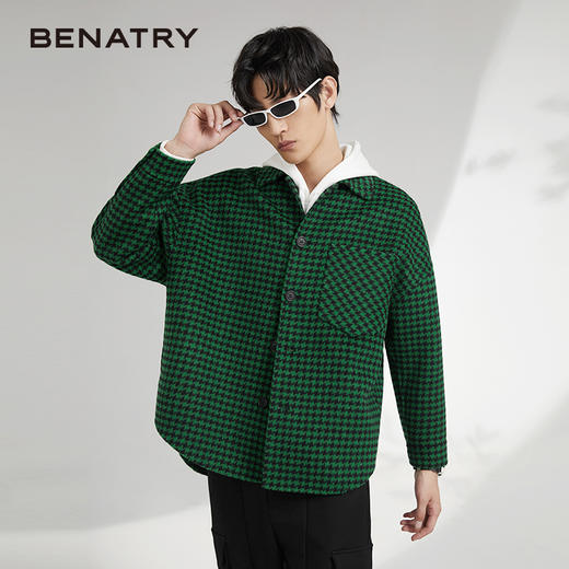 贝纳川时尚千鸟格格纹翻领衬衫式羊毛外套ECK419001 商品图3