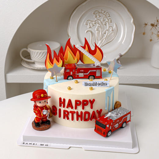 🚒消防车消防员工程车奶油蛋糕 商品图1
