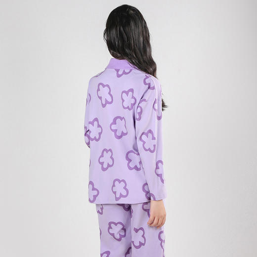 【100%棉】时尚开衫可外穿纯棉睡衣女士家居服套宽松亲肤舒适6578紫色花朵家居服 商品图4