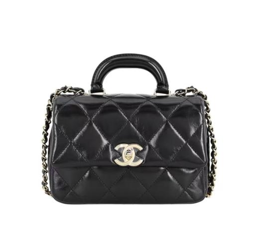 CHANEL香奈儿 24C 早春度假系列 经典菱格纹链条与金色金属 抛光小羊皮 口盖包单肩斜挎包 女款 黑色 商品图0