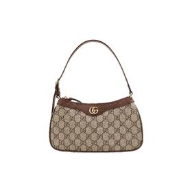 GUCCI古驰 Ophidia 老花满印双G徽标拉链开合 帆布拼皮 麻将包腋下包手提包 小号 女款 乌木色/棕色