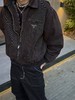 P家 24fw 重磅水洗做旧深棕褐色丹宁水洗牛仔棉服翻领bomber夹克 商品缩略图1