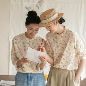 牧衣游原创 新疆长绒棉印花衬衫女轻薄素雅文艺碎花上衣 止于海