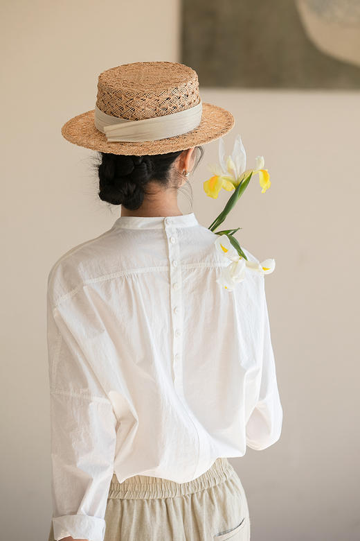 牧衣游原创 100支新疆棉衬衫女新款圆领白色简约百搭长袖 四季香 商品图5