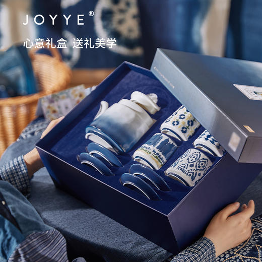 JOYYE 染韵生花茶具礼盒 釉下彩陶瓷茶具套装2025新款手绘茶杯茶壶泡茶家用送礼礼盒 商品图3