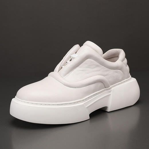 乐福鞋男真皮头层牛皮低帮小白鞋懒人鞋潮流透气增高厚底休闲板鞋 商品图0