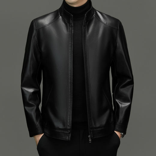 红览 皮衣男中年秋冬短款皮夹克男士商务休闲加绒加大码皮皮衣外套5ZF-2952 商品图6