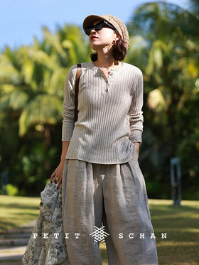 PETIT SCHAN小闪 CLO#728 Invisible 无形 桑蚕丝棉麻竖坑条可打底可外穿四季款亨利领针织衫